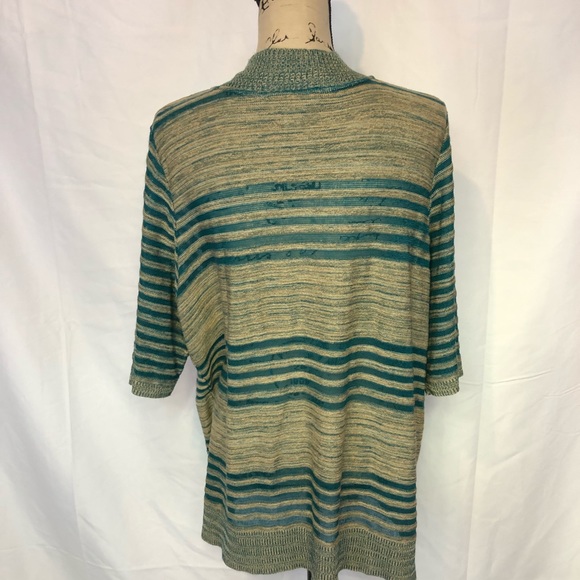 Cj Banks sz 2x striped open front sweater teal tan - Picture 4 of 6